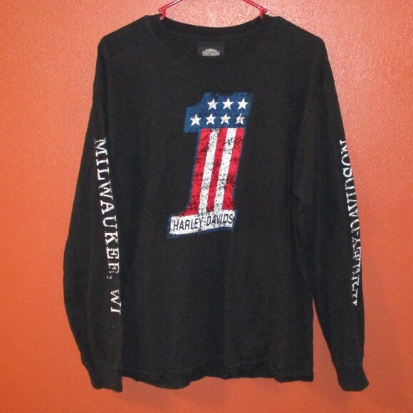 Harley Davidson Museum Men Large Black Red White Graphic Long Sleeve Shirt - Picture 5 of 12